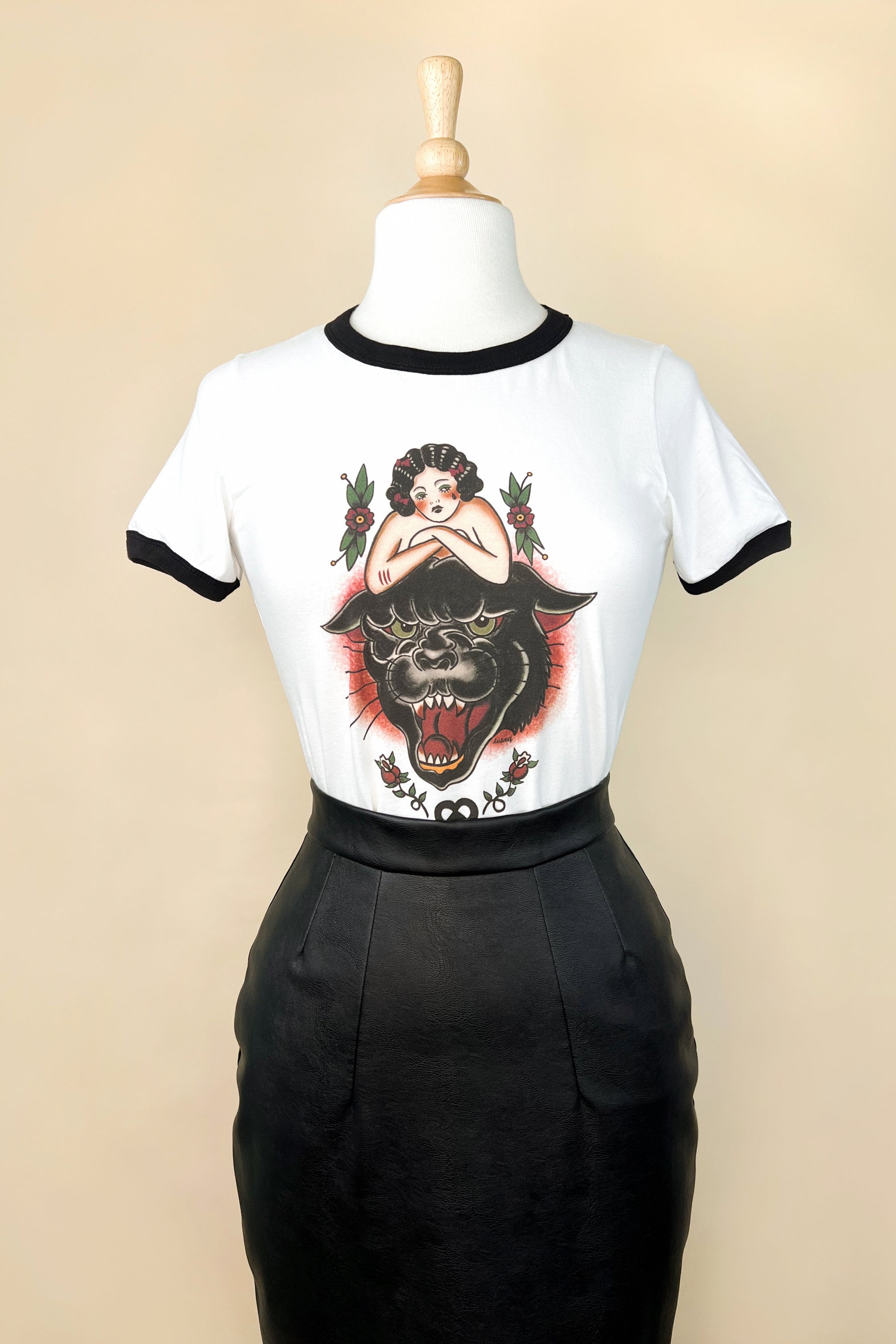 The Black Panther Fitted Ringer T-shirt  White / Black