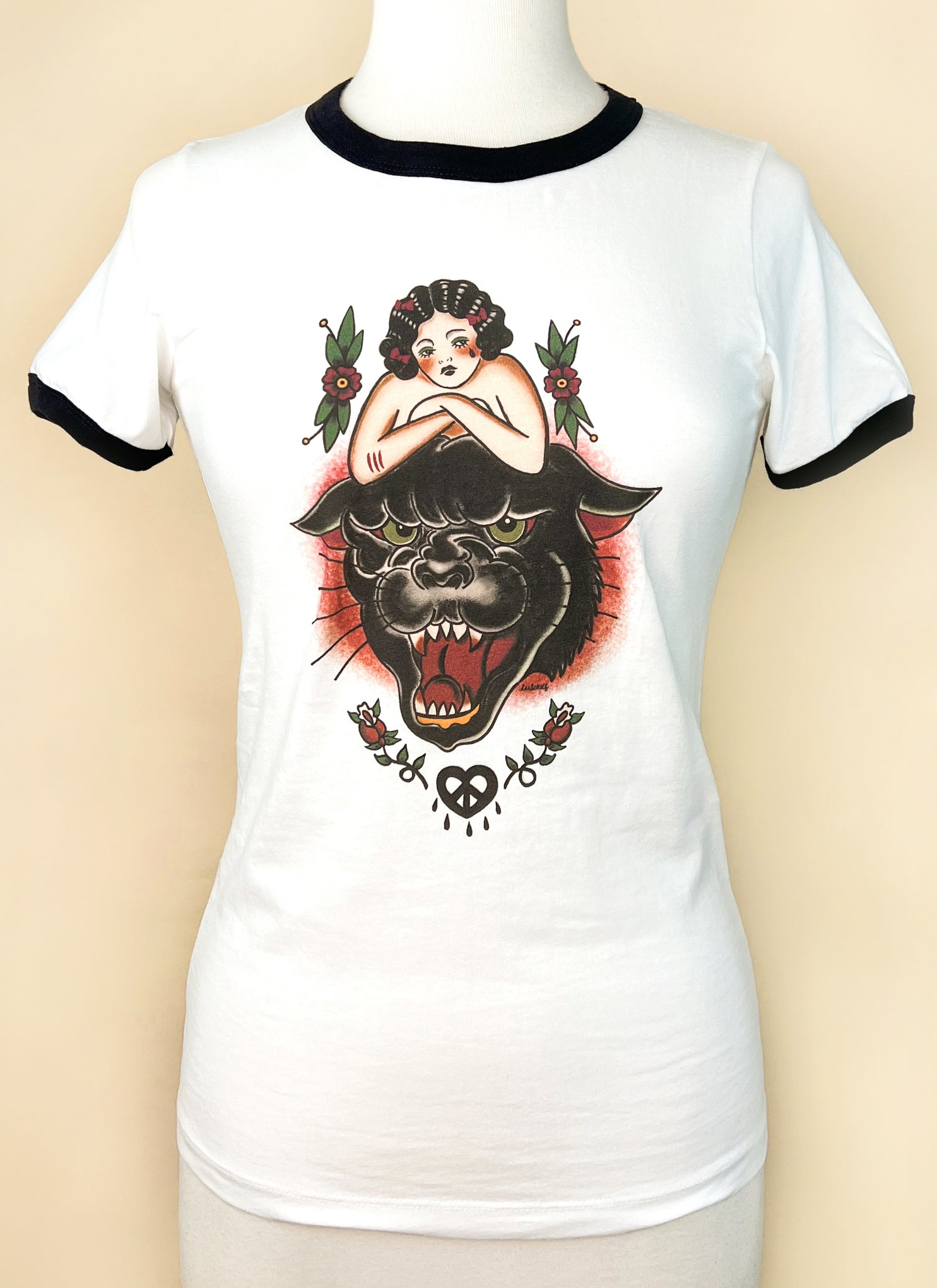 The Black Panther Fitted Ringer T-shirt  White / Black