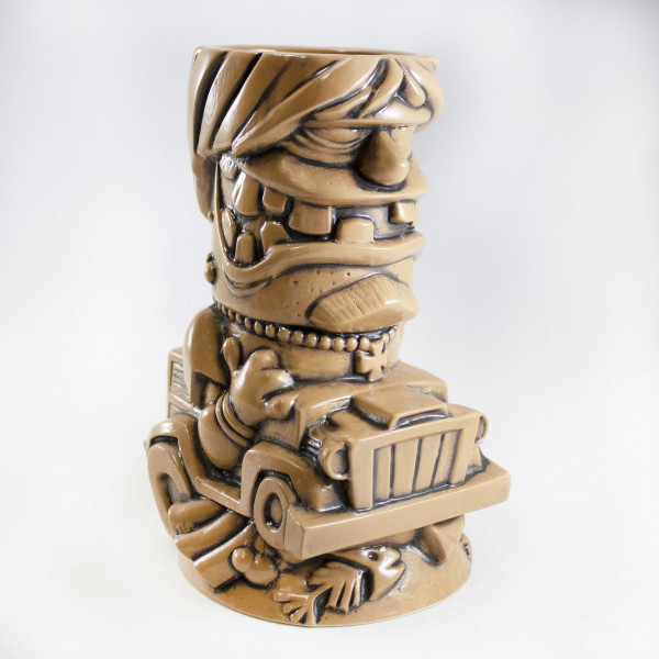 SURF GASSER TIKI MUG, TAN W/ BROWN WASH